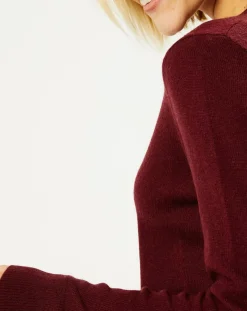 Pull 100% Cachemire Yocon col V rouge foncé-Galeries Lafayette Sale