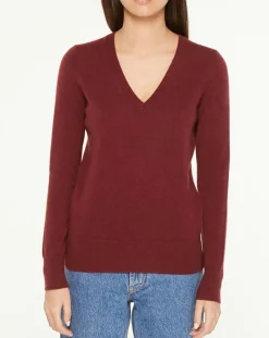 Pull 100% Cachemire Yocon col V rouge foncé-Galeries Lafayette Sale
