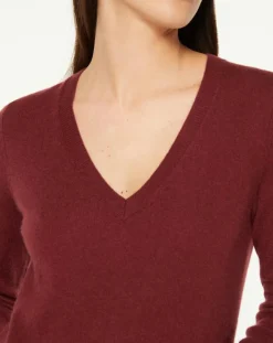 Pull 100% Cachemire Yocon col V rouge foncé-Galeries Lafayette Sale