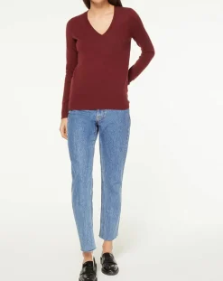 Pull 100% Cachemire Yocon col V rouge foncé-Galeries Lafayette Sale