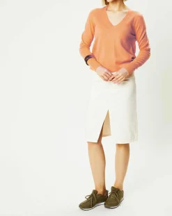 Pull 100% Cachemire Yocon col V orange-Galeries Lafayette Best
