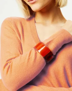 Pull 100% Cachemire Yocon col V orange-Galeries Lafayette Best
