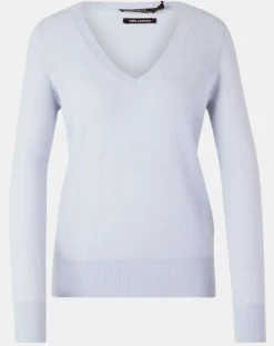 Pull 100% Cachemire Yocon col V bleu clair-Galeries Lafayette Best