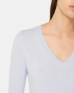 Pull 100% Cachemire Yocon col V bleu clair-Galeries Lafayette Best