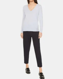 Pull 100% Cachemire Yocon col V bleu clair-Galeries Lafayette Best