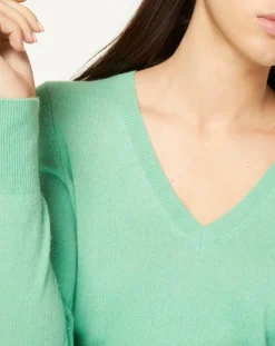 Pull 100% Cachemire Yocon col V vert-Galeries Lafayette Hot