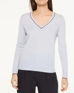 Pull 100% Cachemire Yocond col V bleu clair-Galeries Lafayette New