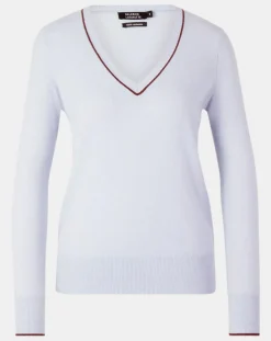 Pull 100% Cachemire Yocond col V bleu clair-Galeries Lafayette New