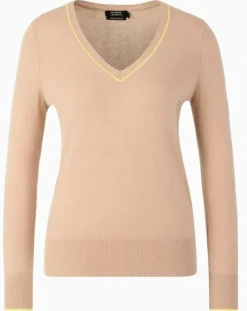 Pull 100% Cachemire Yocond col V beige-Galeries Lafayette New