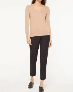 Pull 100% Cachemire Yocond col V beige-Galeries Lafayette New