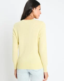 Pull 100% Cachemire Zabri col rond jaune-Galeries Lafayette New