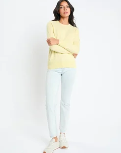 Pull 100% Cachemire Zabri col rond jaune-Galeries Lafayette New
