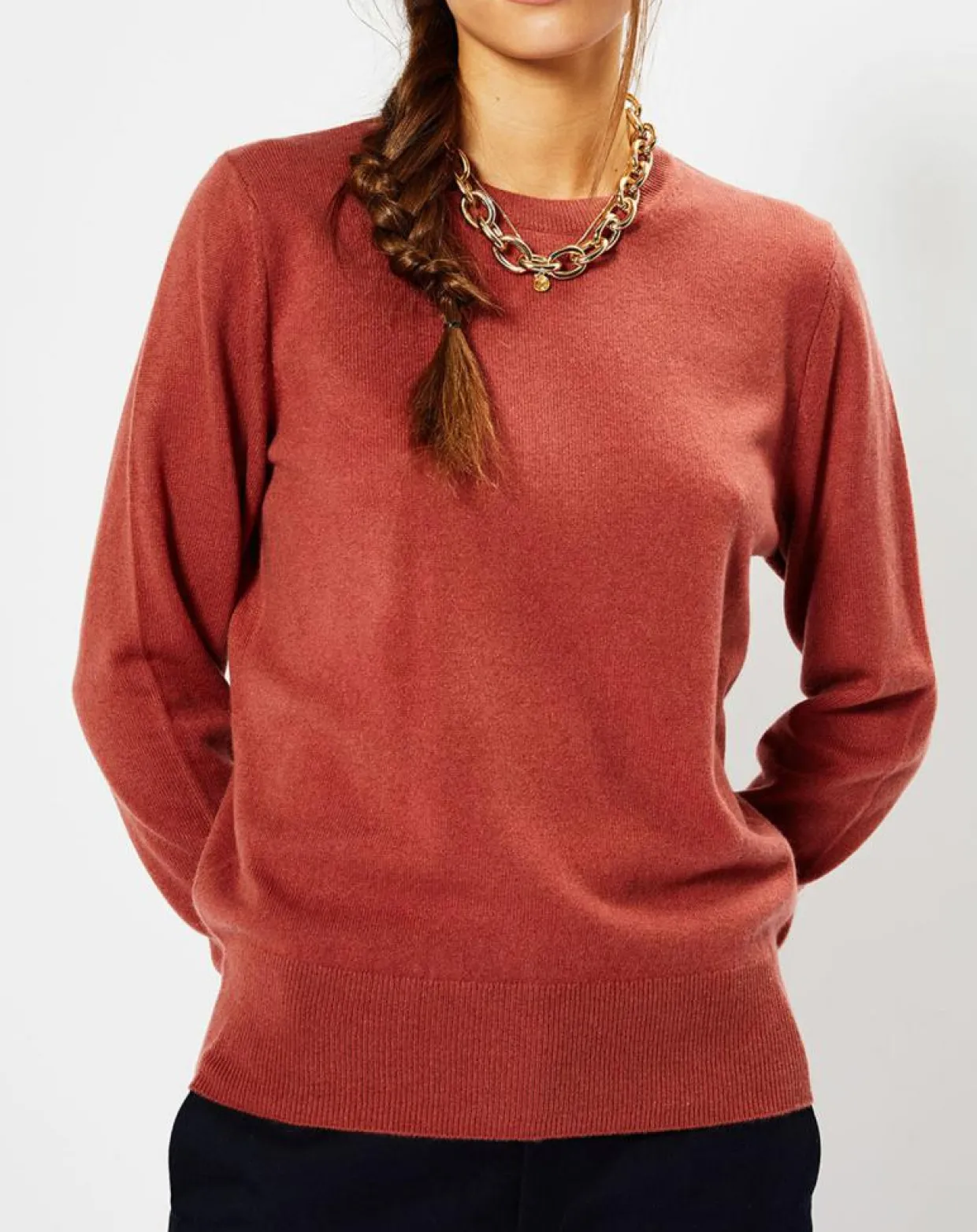 Pull 100% Cachemire Zabri col rond bois de rose-Galeries Lafayette