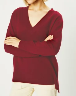 Femme Galeries Lafayette Pulls^Pull 100% Cachemire Zoé col V profond rouge foncé