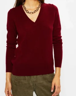 Pull 100% Cachemire Zocon col V rouge foncé-Galeries Lafayette Online