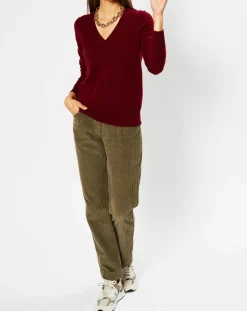 Pull 100% Cachemire Zocon col V rouge foncé-Galeries Lafayette Online