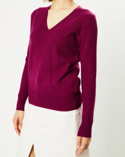 Pull 100% Cachemire Zocon col V violet-Galeries Lafayette Clearance