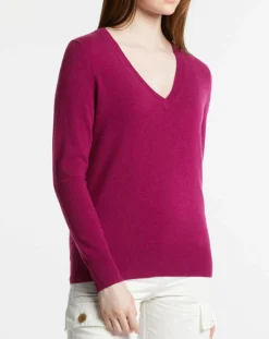 Pull 100% Cachemire Zocon col V violet-Galeries Lafayette Clearance