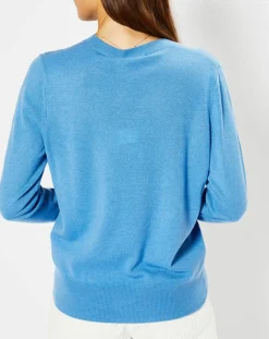 Pull 100% Cachemire Zocon col V bleu-Galeries Lafayette Best