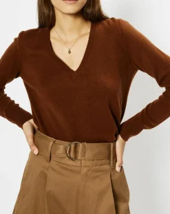 Femme Galeries Lafayette Pulls^Pull 100% Cachemire Zocon col V marron