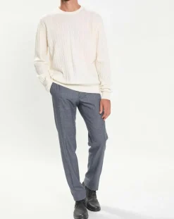 Homme Hackett London Pulls^Pull 100% Laine d'agneau col rond Cable écru