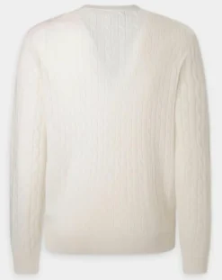 Homme Hackett London Pulls^Pull 100% Laine d'agneau col rond Cable écru