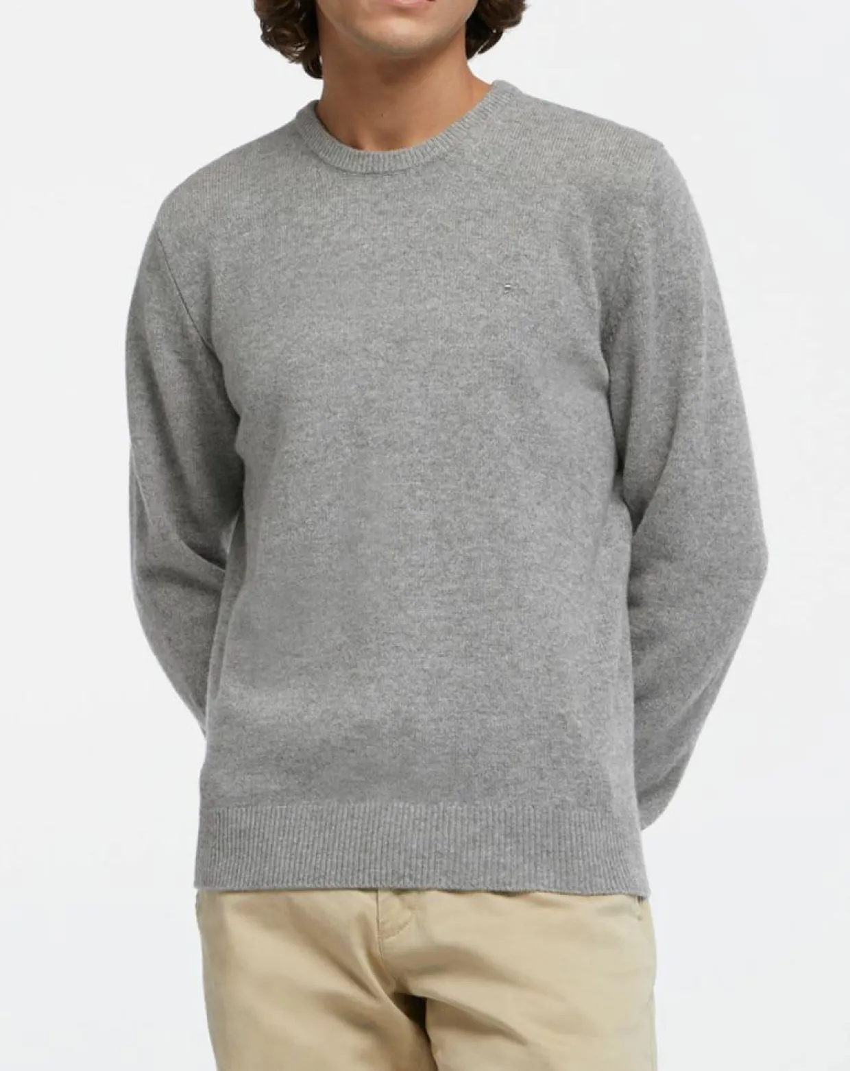 Homme Hackett London Pulls^Pull 100% Laine d'agneau col rond gris moyen