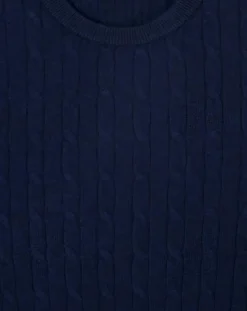 Pull 100% Laine d'agneau col rond Cable Fin bleu-Hackett London Hot