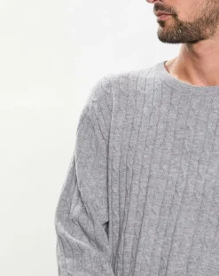 Pull 100% Laine d'agneau col rond Cable gris clair-Hackett London New