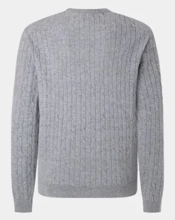 Pull 100% Laine d'agneau col rond Cable gris clair-Hackett London New