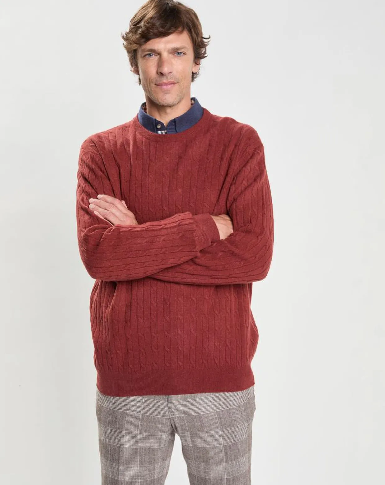 Homme Hackett London Pulls^Pull 100% Laine d'agneau col rond Cable orange moyen