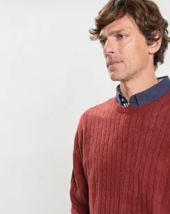 Homme Hackett London Pulls^Pull 100% Laine d'agneau col rond Cable orange moyen