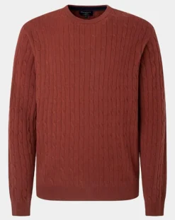 Homme Hackett London Pulls^Pull 100% Laine d'agneau col rond Cable orange moyen