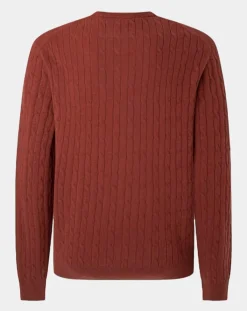 Homme Hackett London Pulls^Pull 100% Laine d'agneau col rond Cable orange moyen