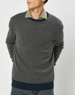 Homme Hackett London Pulls^Pull 100% Laine imprimé pied-de-poule marron/bleu marine