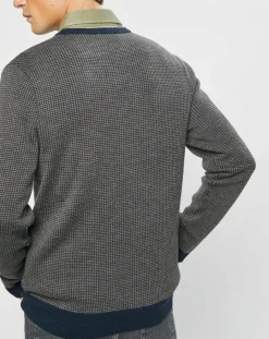 Homme Hackett London Pulls^Pull 100% Laine imprimé pied-de-poule marron/bleu marine