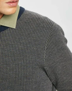 Homme Hackett London Pulls^Pull 100% Laine imprimé pied-de-poule marron/bleu marine