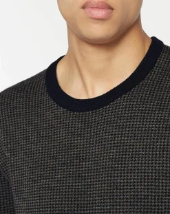 Homme Hackett London Pulls^Pull 100% Laine imprimé pied-de-poule marron/bleu marine