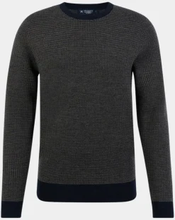 Homme Hackett London Pulls^Pull 100% Laine imprimé pied-de-poule marron/bleu marine