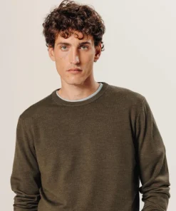 Homme Rodier Pulls^Pull Aaron 100% laine col rond marron écorce
