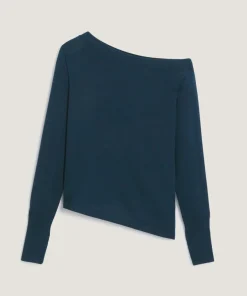 Pull Abby 100% laine épaule nue asymétrique bleu pétrole-Rodier New