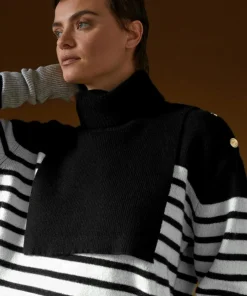 Pull Albane, mariniere, boutons noir-Rodier Hot