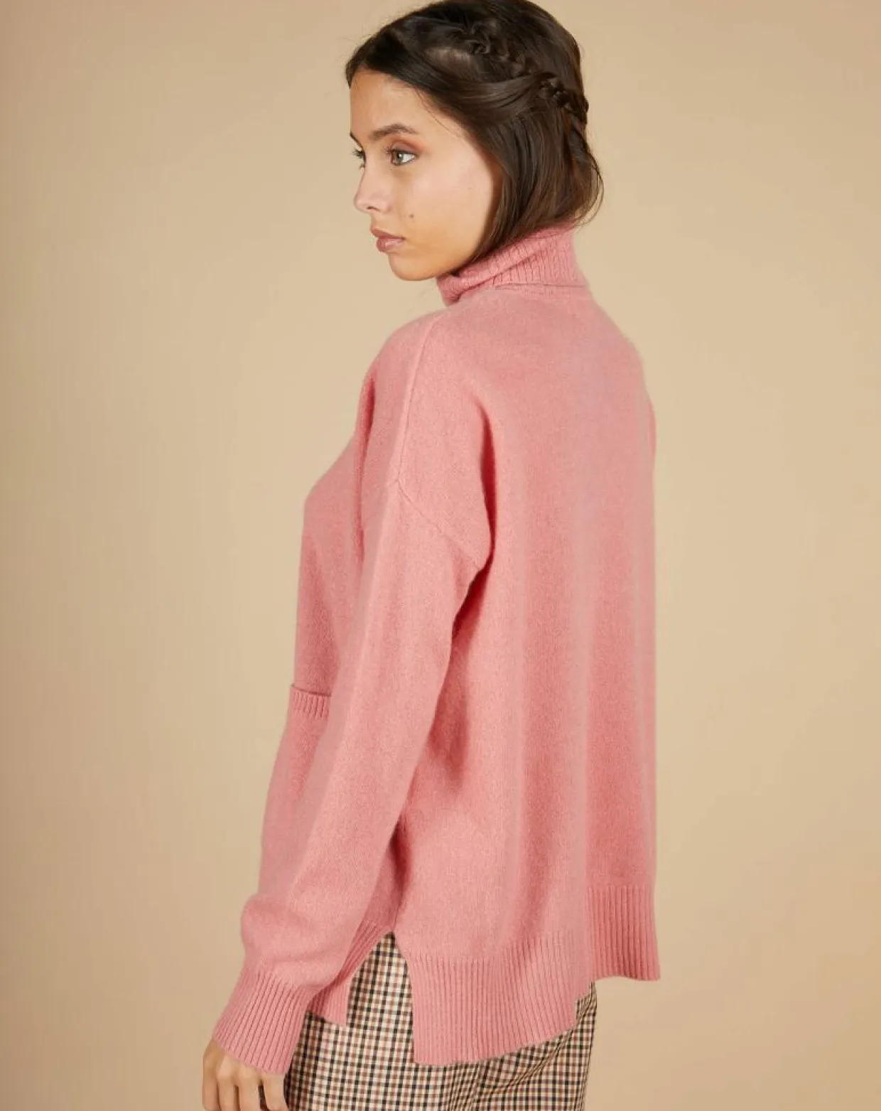 Pull ample 100% Cachemire Alicia Col roulé à poches bois de rose-Cashmere Tribu Online