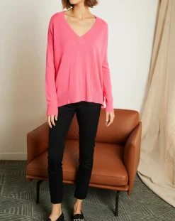 Femme Miss Cashmere Pulls^Pull ample 100% Cachemire Iris Col V rose fluo