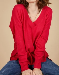 Pull ample 100% Cachemire Isidore col V fuchsia-Cashmere Tribu Discount