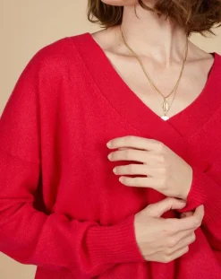 Pull ample 100% Cachemire Isidore col V fuchsia-Cashmere Tribu Discount
