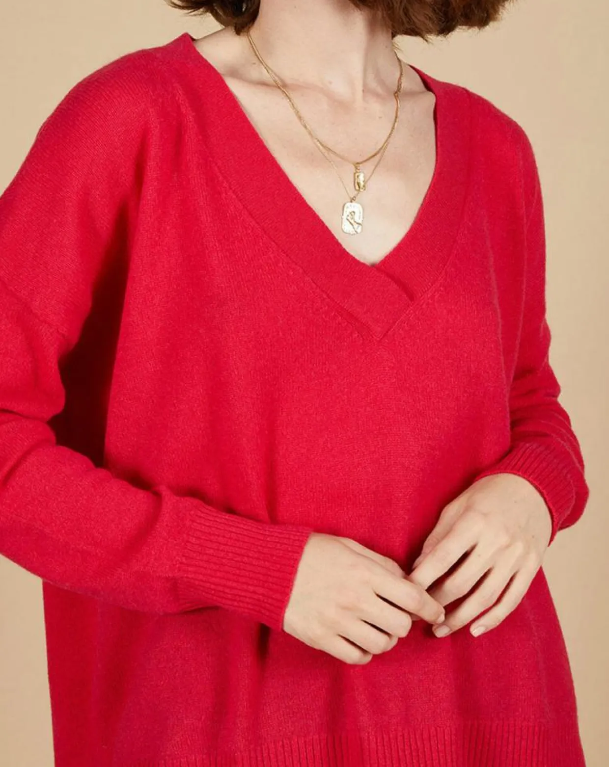 Pull ample 100% Cachemire Isidore col V fuchsia-Cashmere Tribu Discount