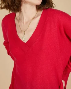 Pull ample 100% Cachemire Isidore col V fuchsia-Cashmere Tribu Discount