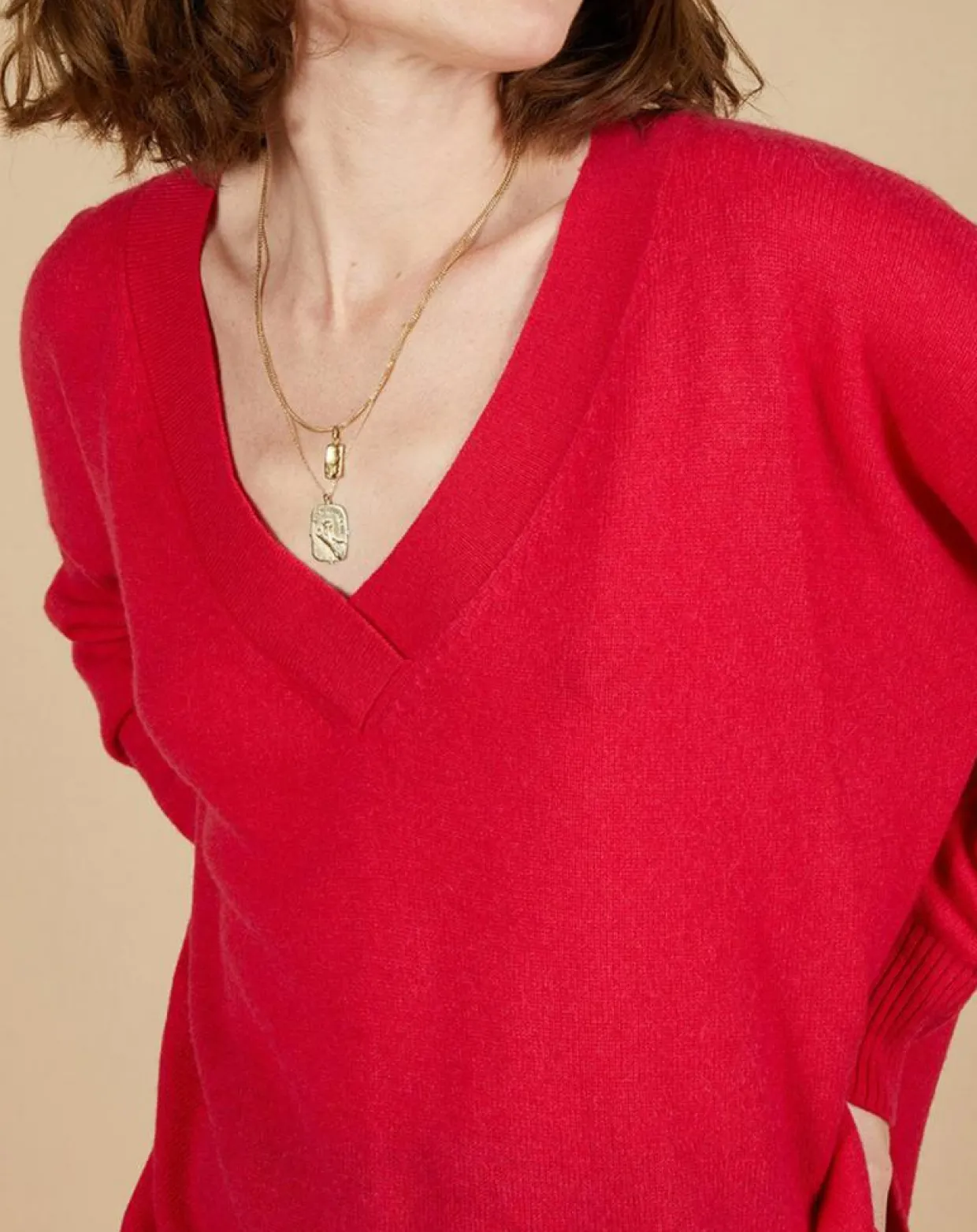 Pull ample 100% Cachemire Isidore col V fuchsia-Cashmere Tribu Discount