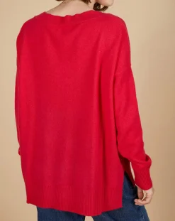 Pull ample 100% Cachemire Isidore col V fuchsia-Cashmere Tribu Discount
